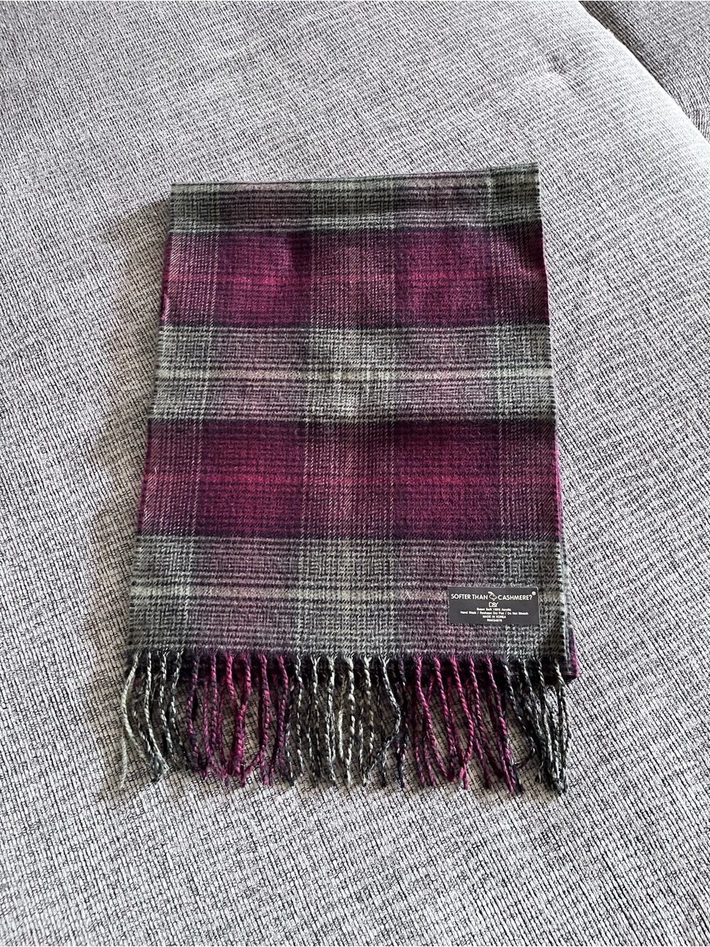 D&Y Plum and Gray Plaid Fringe Scarf